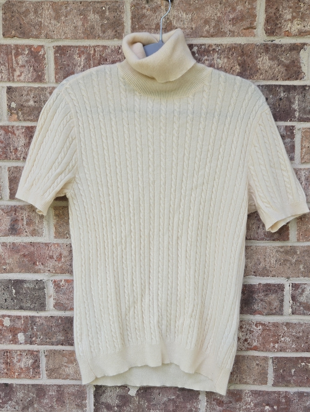 Ralph Lauren Golf Cream Cable-Knit Short-Sleeve Turtleneck Sweater Shirt Size L